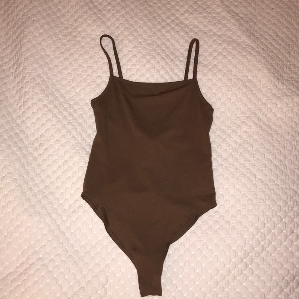 Low back tank top body suit in dark taupe